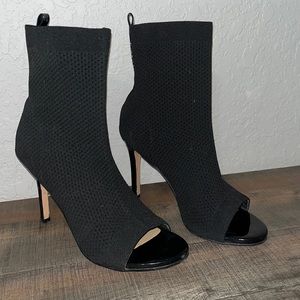 Womens black mesh heeled boots